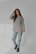 Load image into Gallery viewer, LOUVE DESIGN Crewneck Bamboo Long Sleeves Black &amp; White Stripes
