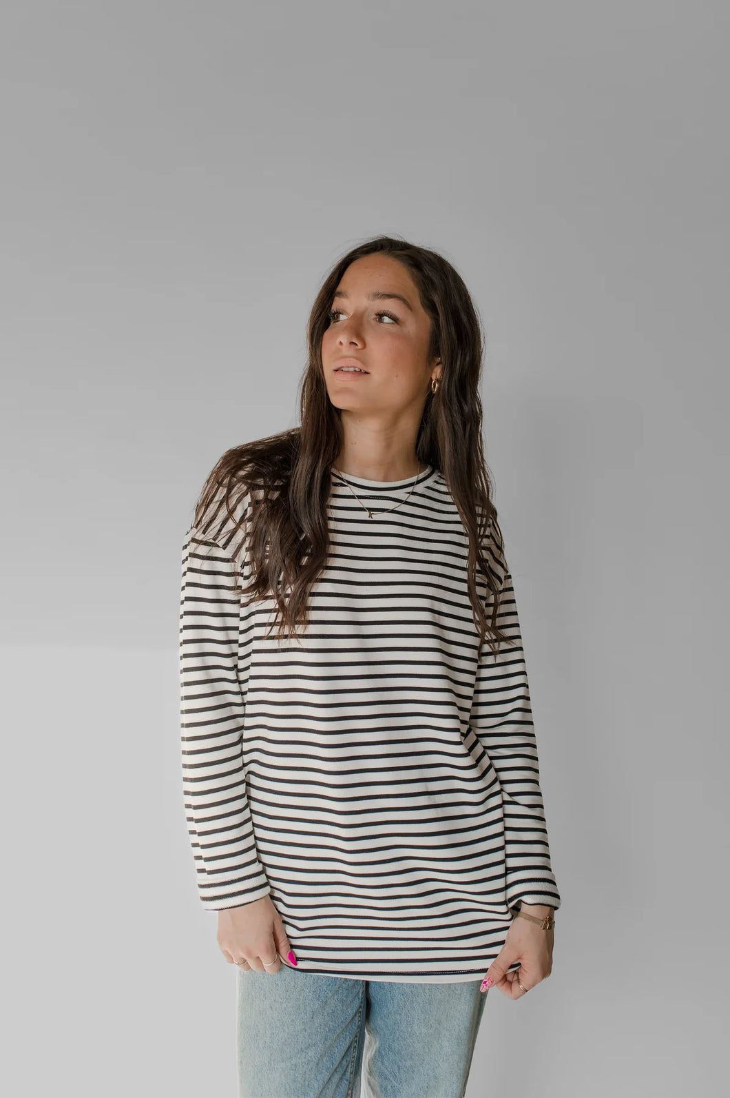 LOUVE DESIGN Crewneck Bamboo Long Sleeves Black & White Stripes