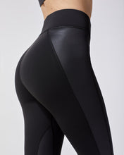 Load image into Gallery viewer, Michi Black Vibe Leggings with Liquid Gloss Fabric side panels
