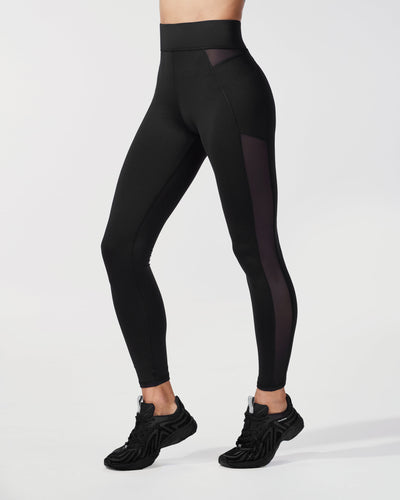 Leggings Park High Waisted Black&Charcoal Tight Criss-Crossing Side-Mesh  Panel